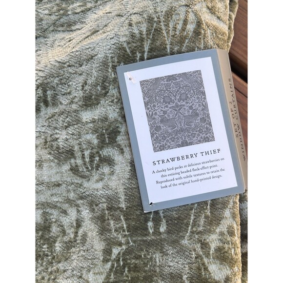 William Morris Window Curtains Panels 38X96 Strawberry Thief Green Embossed 2 PC - Picture 3 of 11